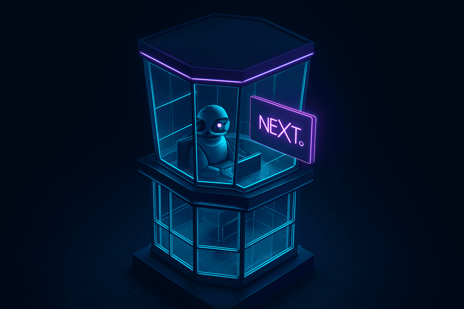 Illustration of an AI coding assistant reviewing GitHub pull requests for a Next.js site.
