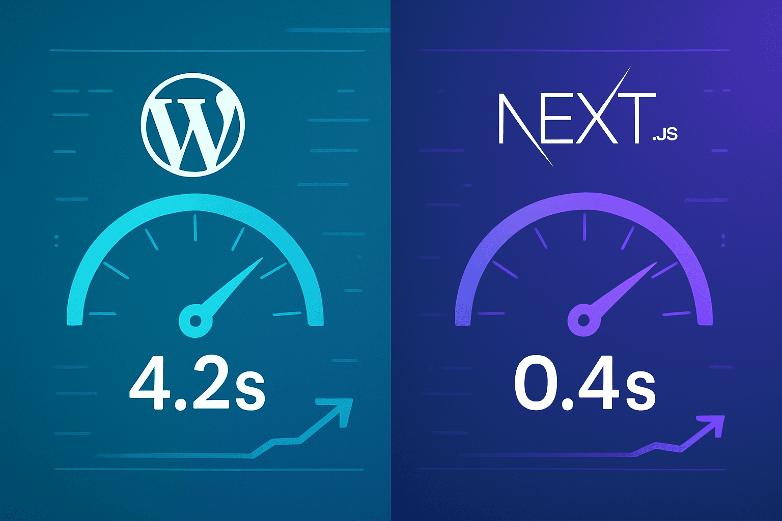 Professional tech illustration comparing WordPress and Next.js performance with modern dashboard aesthetic